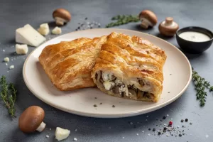 trenza de hojaldre con champiñones y queso de cabra receta